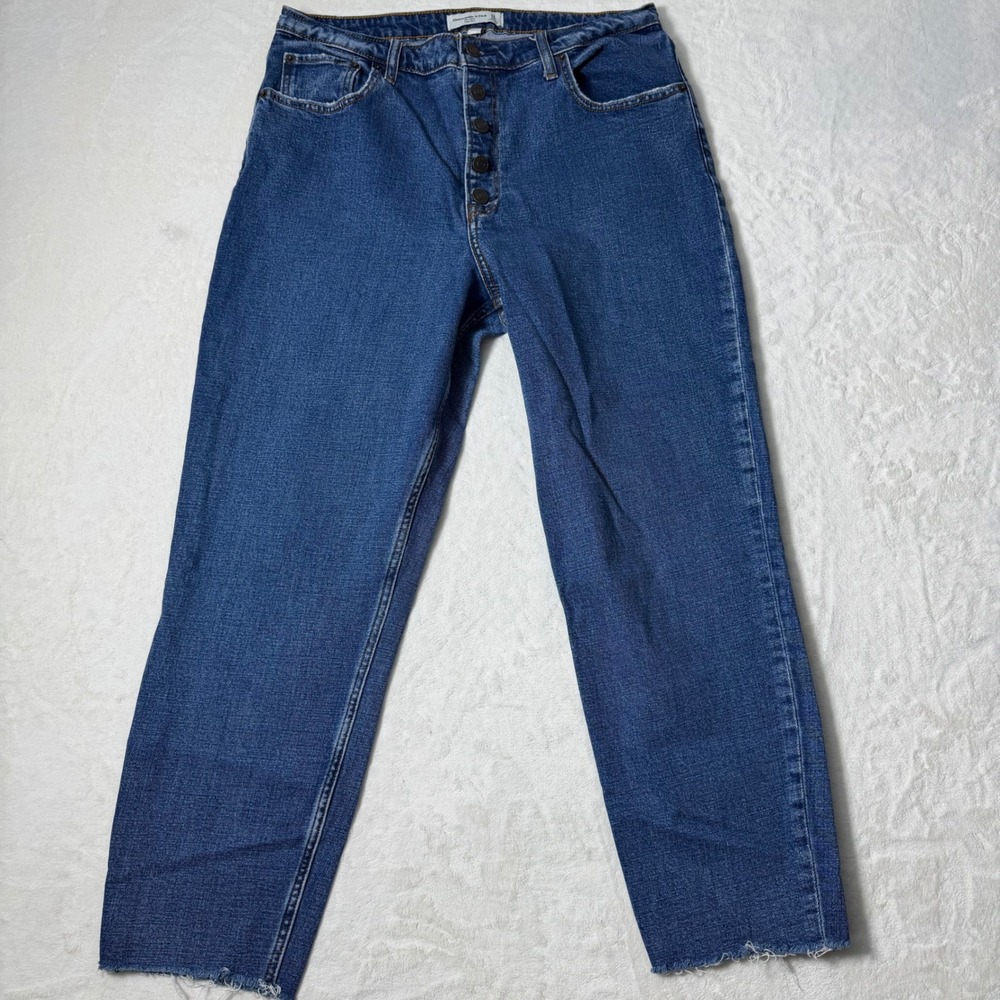 Abercrombie & Fitch The‎ Mom High Rise Jeans Curve Love  31 / 12R Raw Hem Button